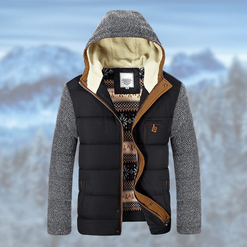 Men’s hooded winter jacket with sherpa lining