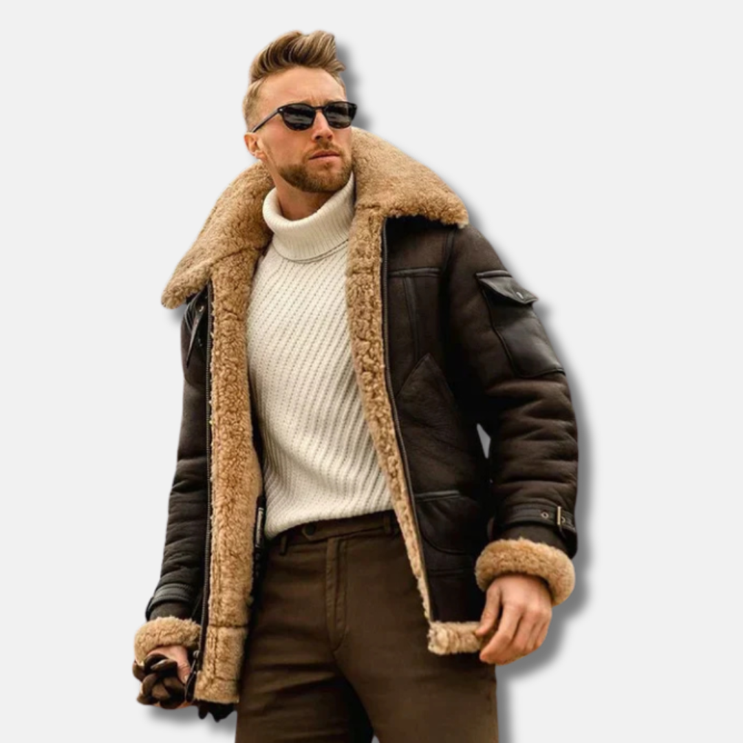 Theodore Suede Aviator Jacket | Faux Fur Lined Buckle Jacket