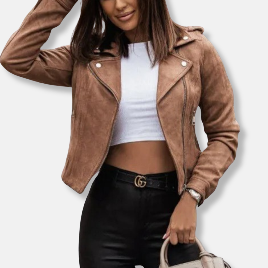 Ava Suede Biker Jacket | Slim Fit Cropped Jacket