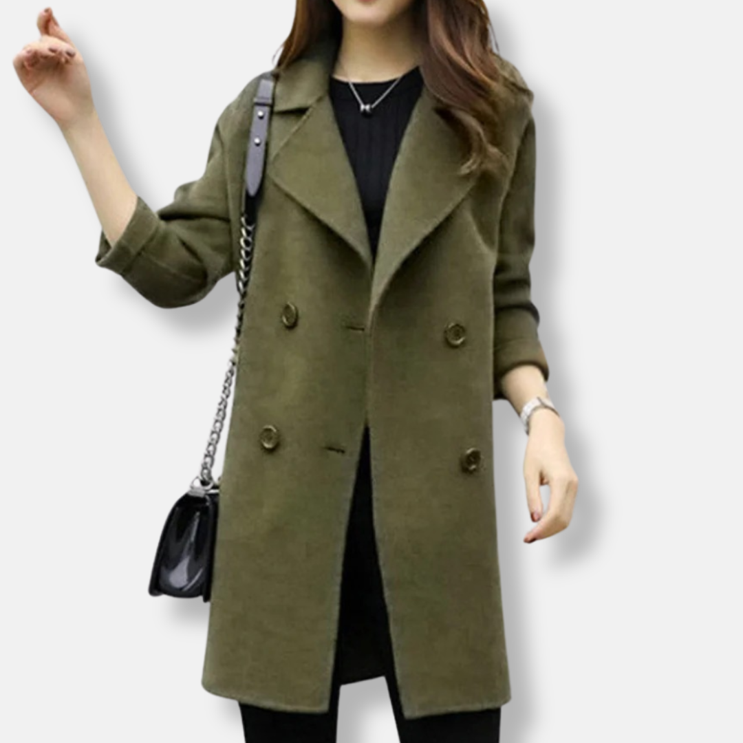 Rosie Mid-Length Double-Breasted Coat | Collared 3/4 Sleeve Coat