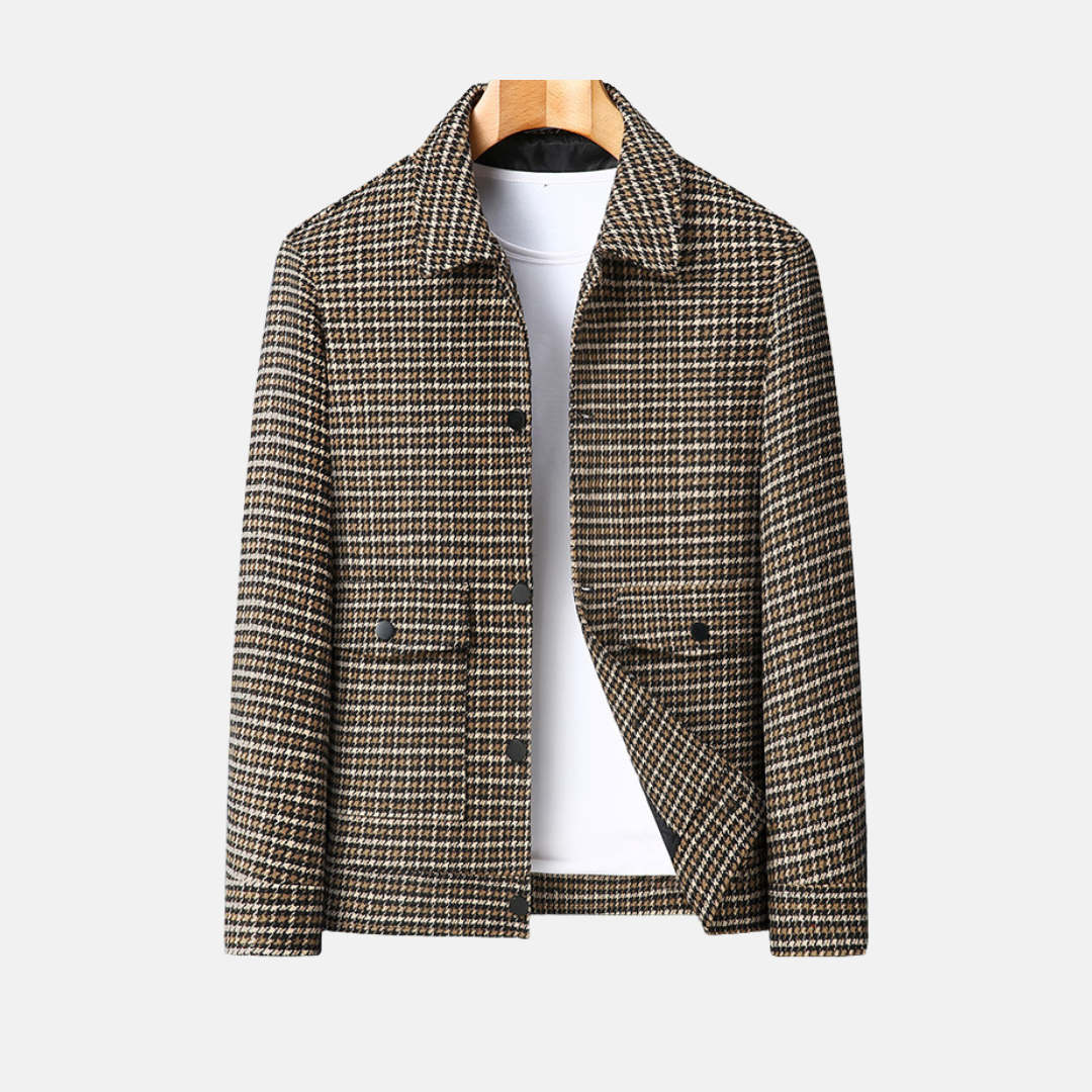 Men’s Jacket - Wool - Regular Fit - Hip Length - Classic Collar - Micro-Check Pattern
