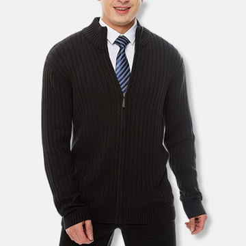 Men’s Cardigan - Ribbed Knit - Stand Collar - Full Zip