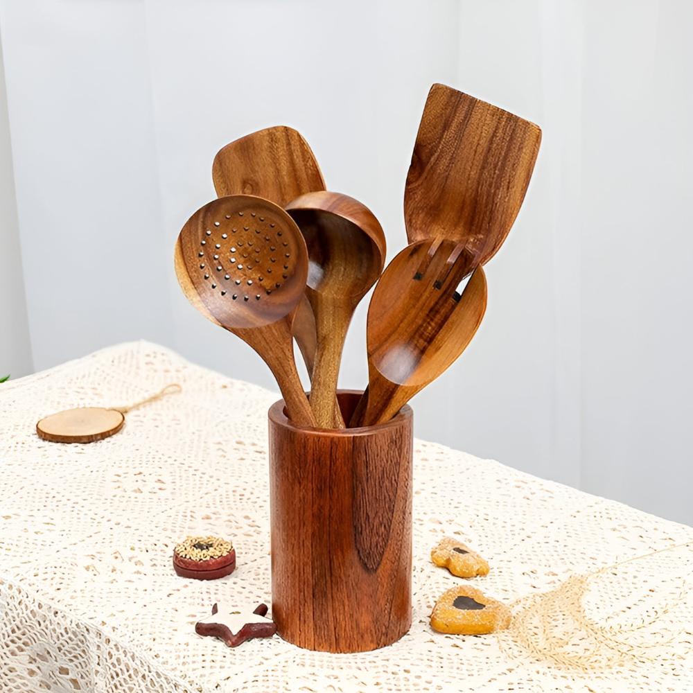 Solid Wood Open Top Utensil Holder
