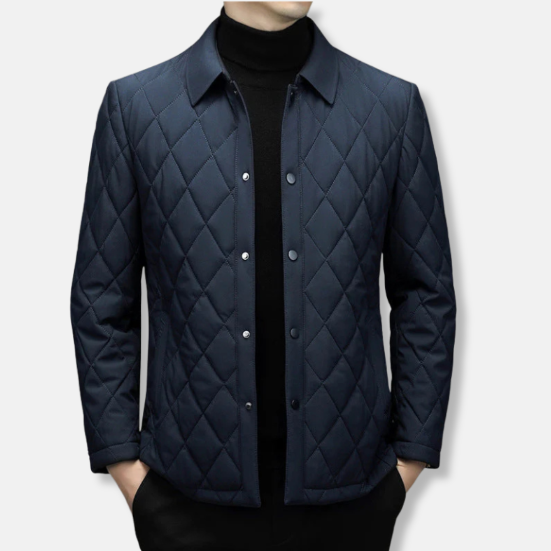 Men’s Quilted Jacket – Diamond Pattern – Regular Fit – Snap Button – Hip Length