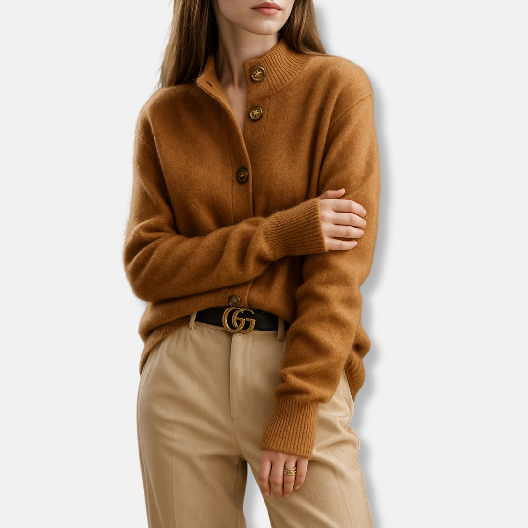 Grace Relaxed Fit Cardigan | Mock Neck Button Front Cardigan