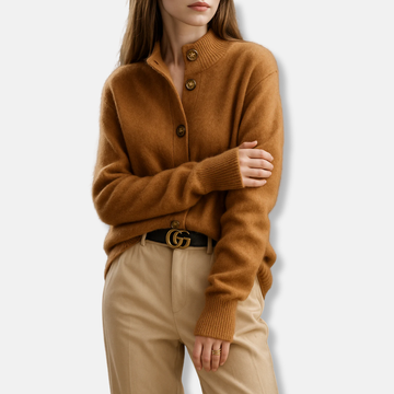 Grace Relaxed Fit Cardigan | Mock Neck Button Front Cardigan