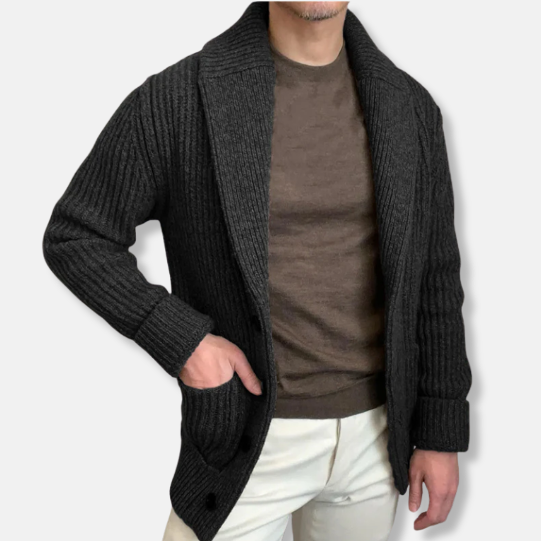 Men’s Cardigan – Relaxed Fit – Wool Blend – Shawl Collar – Ribbed – Button Front