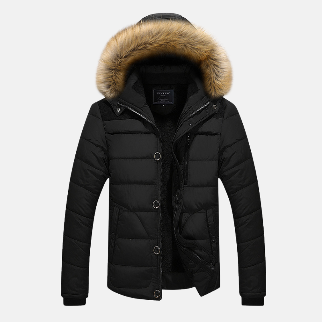 Theodore Puffer Jacket | Hooded Faux Fur Trim Jacket