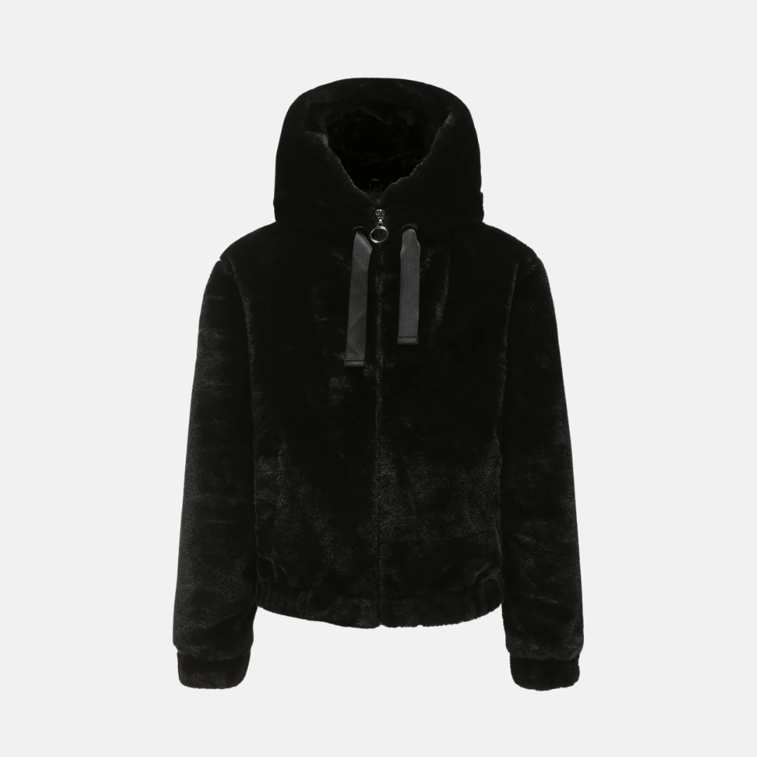 Women’s Short Coat – Plush Knit – Relaxed Fit – Hooded – Elastic Cuffs and Hem