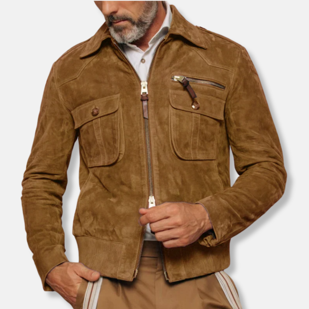 Men’s Bomber Jacket – Slim Fit – Suede Feel – Two-Way Zipper – Chest Pockets