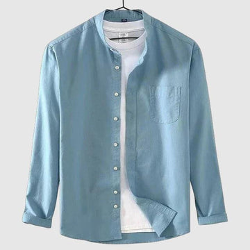 Men's mandarin collar cotton shirt for casual comfort