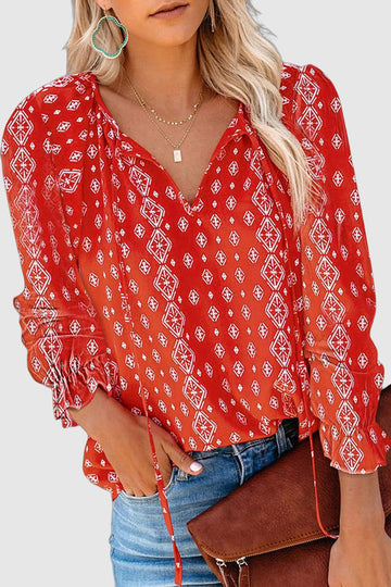 Juliette - Casual Elegant Print V Neck Tops