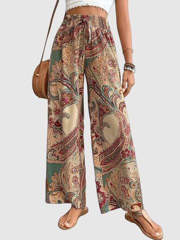 Women's versatile printed wide-leg pants with elastic waist