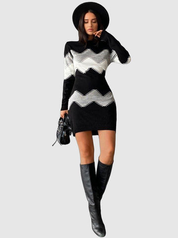 Renea - Bold colorblock zigzag knit bodycon dress