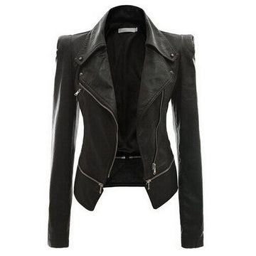 Women's asymmetrical zipper moto jacket with tailored fit