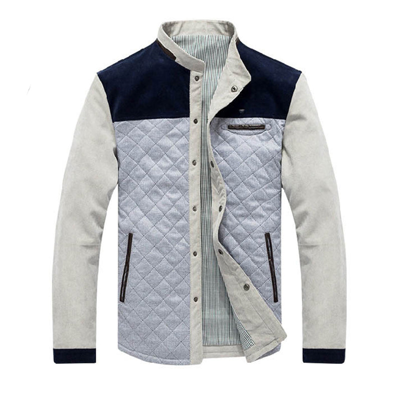 Men's patchwork autumn jacket with contrast sleeves