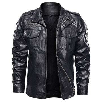 Mattias - men's leather jacket with stand collar and multiple pockets