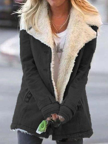 Women's shearling jacket with wide lapel collar