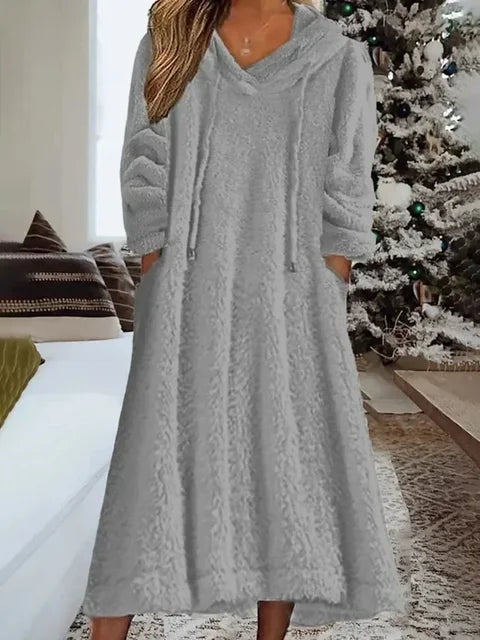 Pirrko - Fluffy Long Sleeve Hooded Dress