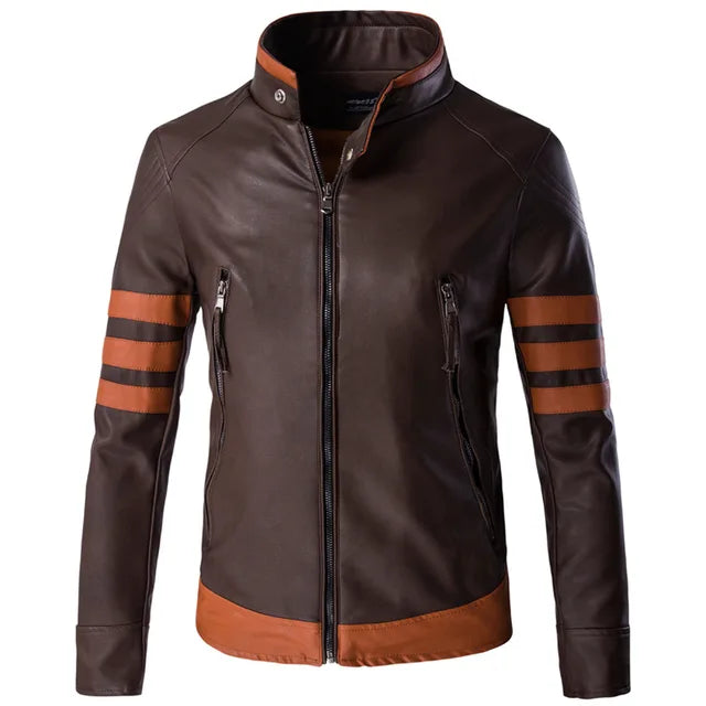 Men's sleek leather jacket with racing stripes