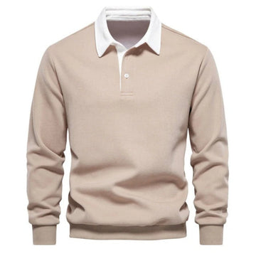 Casual trendy men’s sweatshirt with polo collar and long sleeves