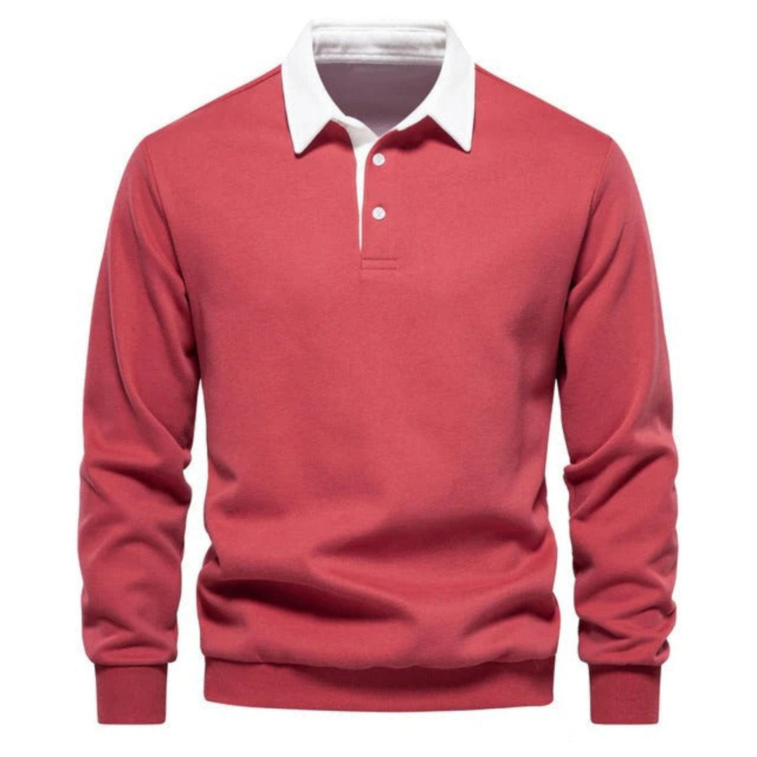 Casual trendy men’s sweatshirt with polo collar and long sleeves