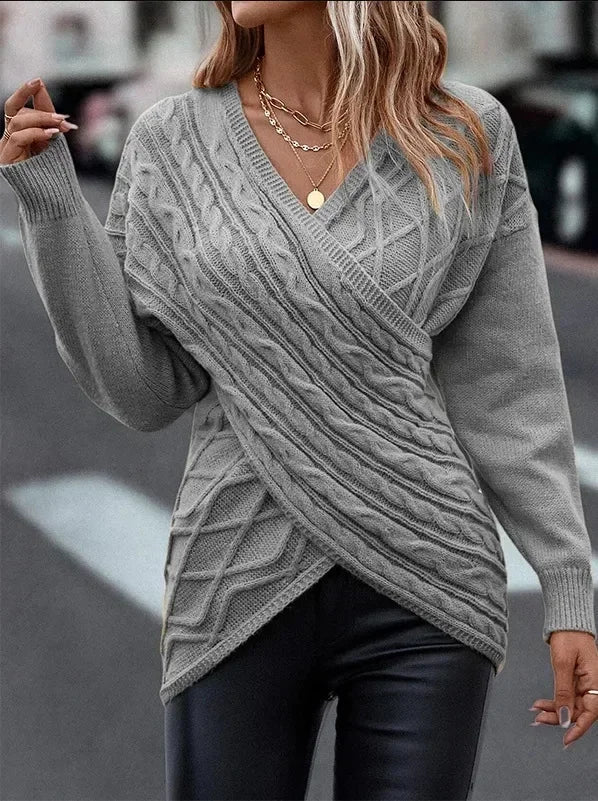 Women's long sleeve cross irregular sweater