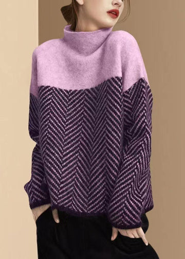 Women's two-tone chevron knit sweater for a bold statement