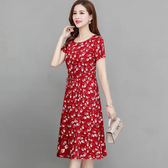 Women's Boho Floral Print Dress with Drawstring Waist