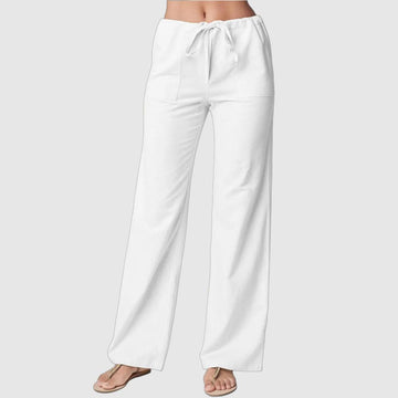 Mae - Casual Straight Pants with Elastic Waistband and Drawstring