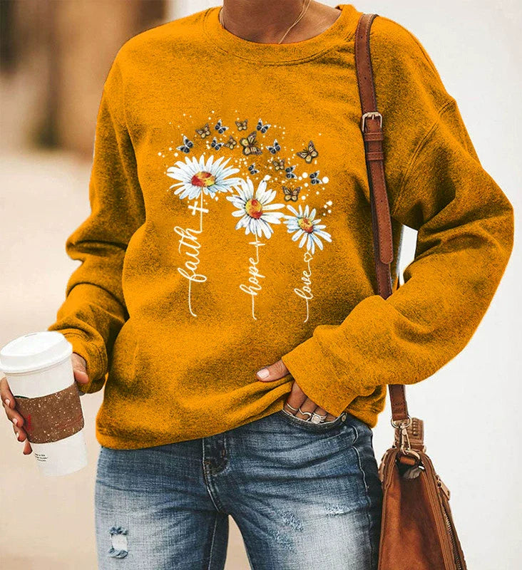 Women’s Sweatshirt – Relaxed Fit – Cotton Blend – Crewneck Long Sleeve – Printed Front