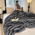 Faux Rabbit Fur Ruched Throw Blanket