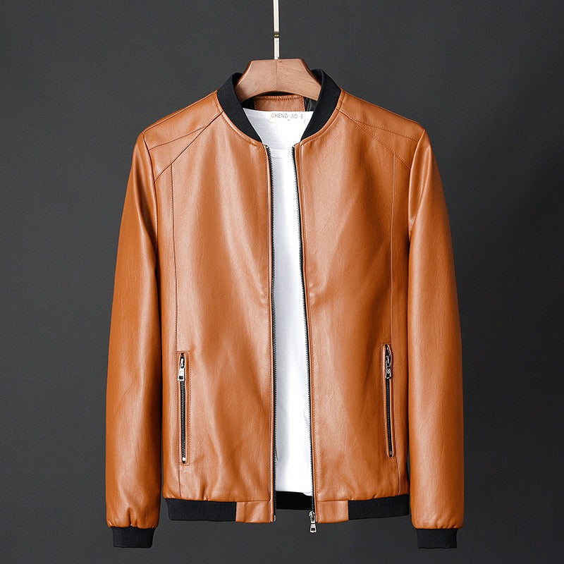 Men's leather jacket with sleek finish