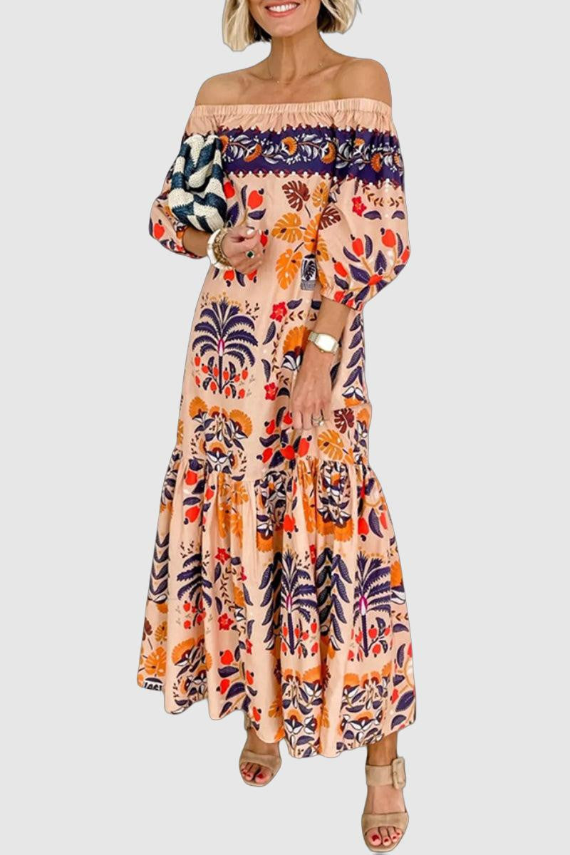 Alessandra - boho floral printed off-shoulder dress