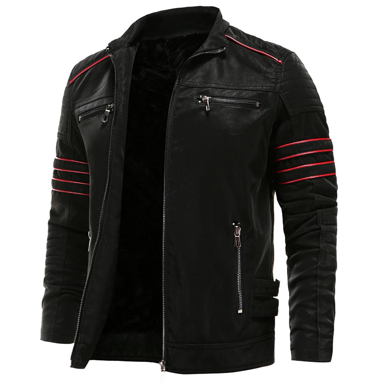 Wulf - cool men's biker jacket with red stripes