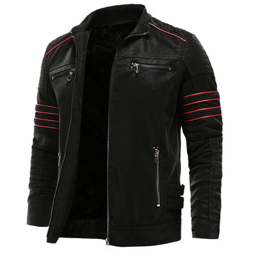 Wulf - cool men's biker jacket with red stripes