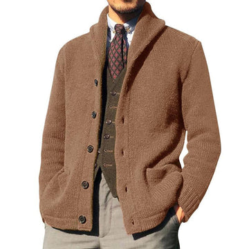 Men's knit cardigan with button-down closure