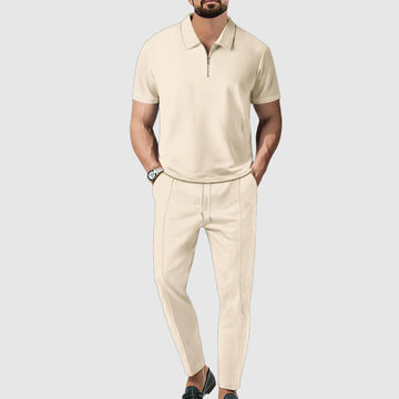 Men's polo shirt and pants set with zipper details