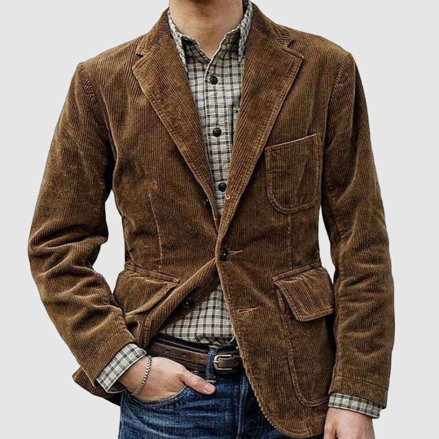 Men's Corduroy Blazer - Tailored Fit - Single Breasted - Notched Lapel - Two-Button Closure