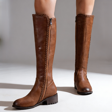 Fallon | Knee-High Riding Boots with Braided Trim