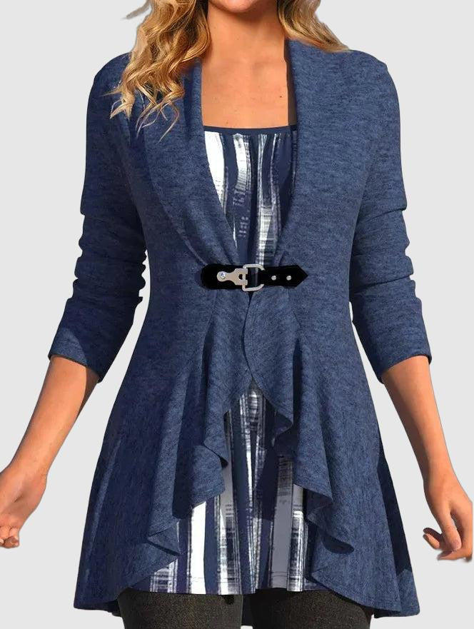 Women's belted waterfall cardigan for elegant layering