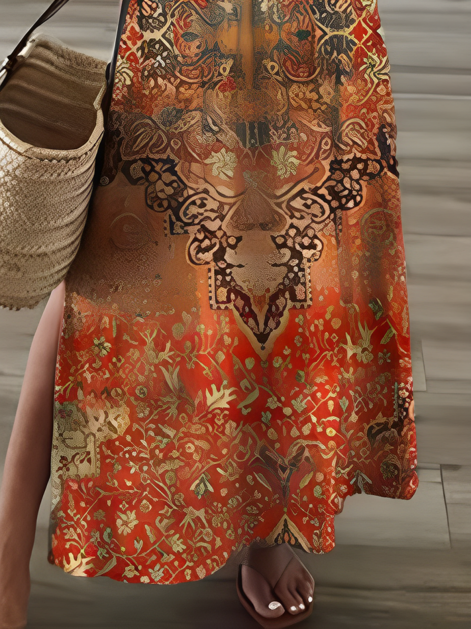 Victoria - orange boho printed casual dress