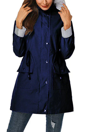 Women's drawstring raincoat with hood