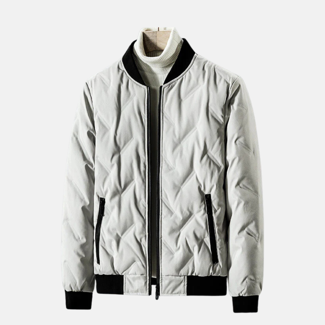 Men’s Bomber Jacket - Woven Fabric - Quilted Chevron Pattern - Ribbed Collar and Cuffs