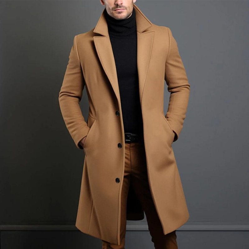 Sebastian Wool-Blend Regular Fit Long Overcoat | Lapel Button Front