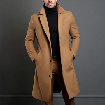 Sebastian Wool-Blend Regular Fit Long Overcoat | Lapel Button Front