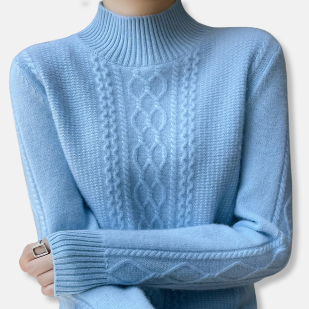 Olivia Relaxed Fit Pullover Sweater | Mock Neck Cable Knit Sweater