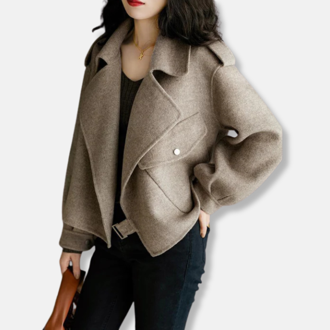 Amelia Wool Cropped Short Jacket | Asymmetric Buckle Closure Jacket