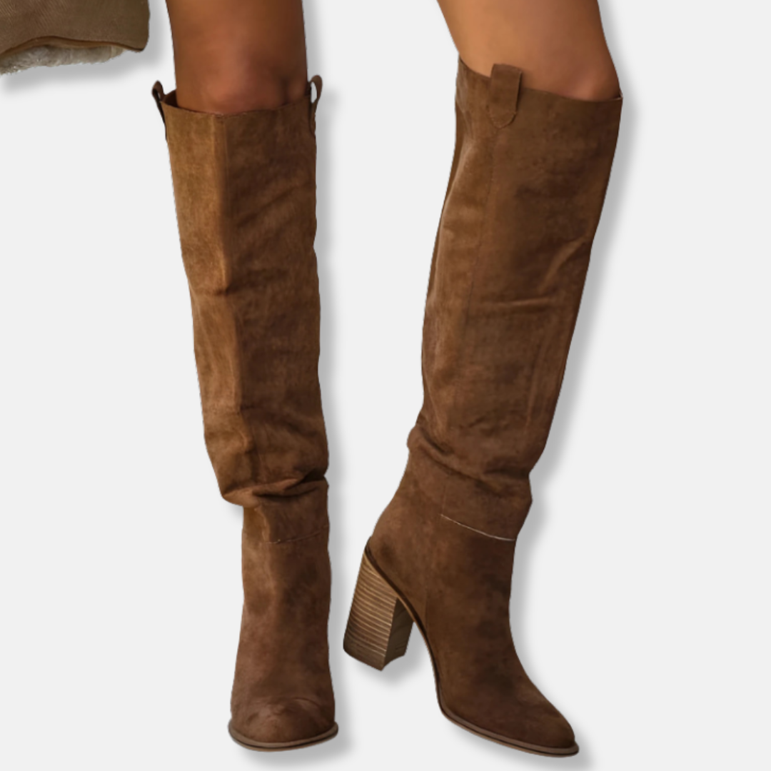 Isla Slouchy Knee-High Boots | Pointed Toe Chunky Block Heel Boots