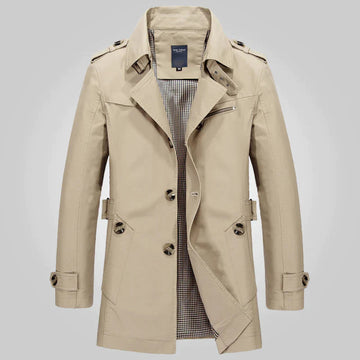 Men’s winter trench coat with notched lapel collar